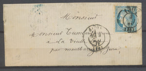 1873 grand fragment N°60 Obl CAD des Bureaux de passe 1307 Sur le timbre X2865