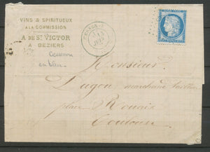 1875 Lettre N°60 Obl GC6386 BLEU + CAD CESSENON HERAULT(33) RARE X2867