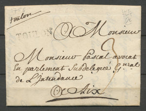 1756 Lettre Marque Manus Toulon + Lenain N°5 27*5mm VAR(78) TB. X2895