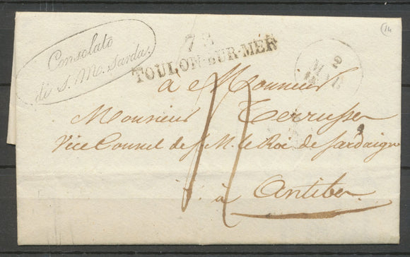1829 Lettre Griffe Consolato Di S.M Sarda + 78 TOULON-S-MER RARE VAR(78) X2897