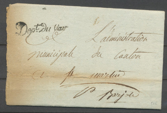 1797 Circulaire en Franchise Griffe Dept Du VAR. Superbe. Sur papier épais X2907