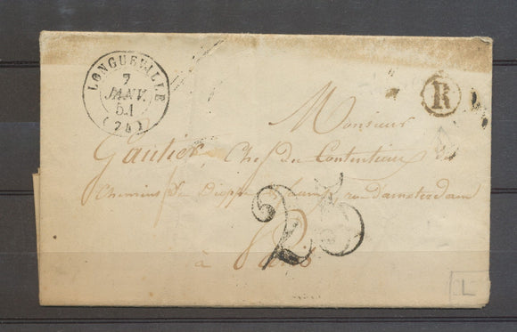 1851 SEINE INFre Lettre CAD T15 LONGUEVILLE + BR R ANNEVILLE . X2947