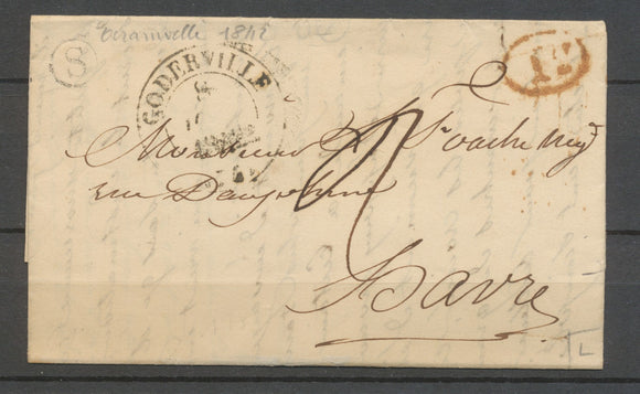 1842 SEINE INFre Lettre CAD GODERVILLE Boîte Rurale S ECRANVILLE + 1d rge X2952