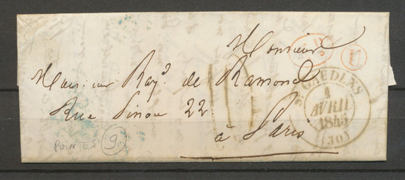 1845 Hte Garonne Lettre CAD T13 St GAUDENS + Boîte U POINTES + 1D rge X2959