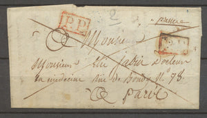 1837 Lettre PP rouge de PARIS pour Paris X2983