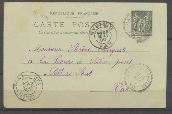 1900 VAR CP Entier Sage Obl CAD T25 perlés ILE DE PORQUEROLLES/VAR superbe X3005