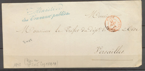 1848 Lettre Franchise Ministère des Travaux publics N°4497. + verif X3040