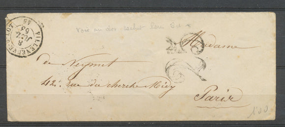 1853 Env Cachet au dos Paris 6 * (60) Seine et Oise. X3051