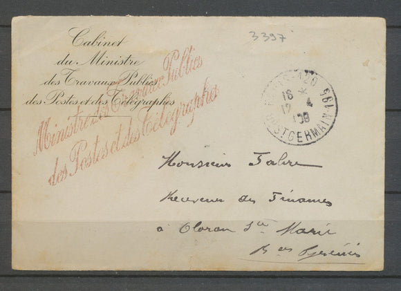 1908 franchise griffe Ministre des Travaux Publics des Postes Télégraphes X3105