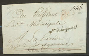 1797 Lettre en franchise Griffe mtre de la guerre. Superbe X3150