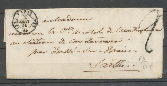 29 Janvier 1849 Lettre Cachet ( FS ) PARIS ( FS) 60 Bureau supplémentaire X3154