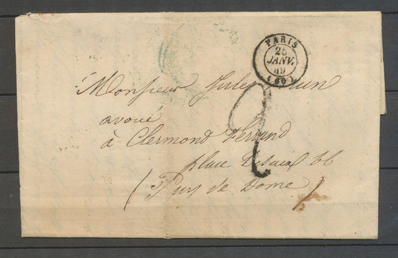 25 Janvier 1849 Lettre Cachet à date PARIS ( 60 ) + Taxe 2d X3160