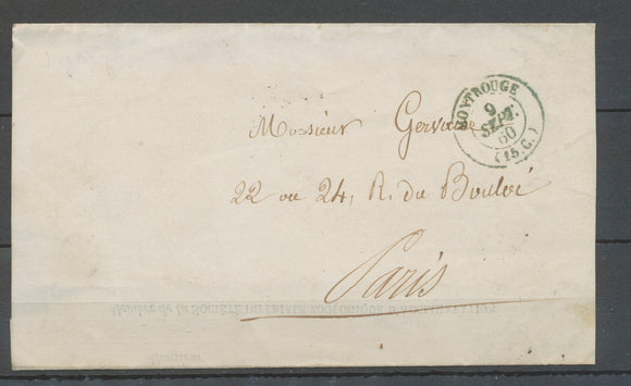 1860 PARIS Cachet Taxe MONTROUGE BLEU (15c) Superbe X3163
