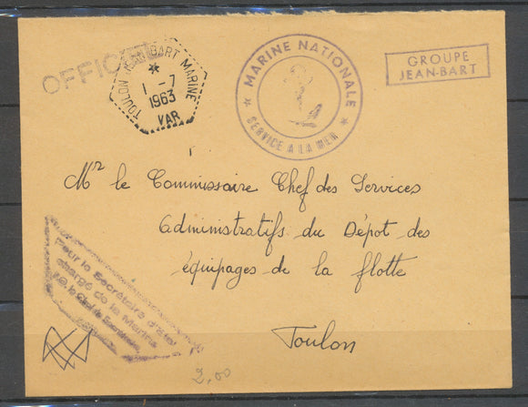 1963 Env. Cachet TOULON-JEAN-BART MARINE VAR + Ancre Superbe X3226