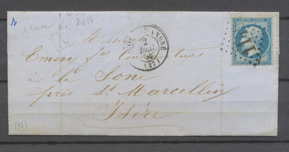 1868 lettre N°22 OBL GC1149 LA COTE-ST-ANDRE + facteur A ISERE(37) Superbe X3248
