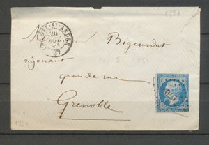 1854 Env. N°14 Obl PC970 LA COTE-ST-ANDRE ISERE(37) TB X3253