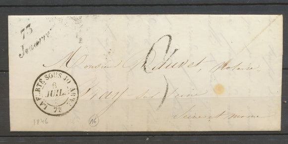 1843 Lettre Cursive 73 Jouarre + CAD La ferté sous Jouarre SEINE ET MARNE X3332