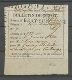 1820 Récépissé de Dépôt Article d'argent Marque 73 BRAY-SUR-SEINE RRR X3351