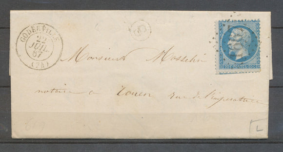 1867 Lettre N°22 Obl GC1667 GODERVILLE(74) + BR S : Annouville SEINE INFre X3383