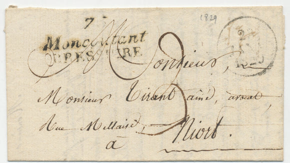 1829 Lettre Cursive Double 75 Montcoutant BRESSUIRE DEUX SEVRES Rare X3410