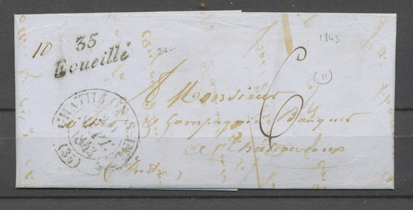 1843 Lettre Cursive 35 Ecueillé + CAD T13B CHATILLON-S-INDRE Sup X3414