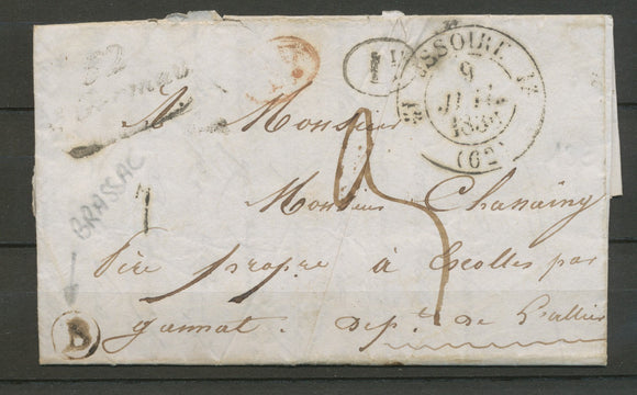 1836 Lettre Cursive Limé 62 St Germain + T12 ISSOIRE 1D rge BR B BRASSAC X3421