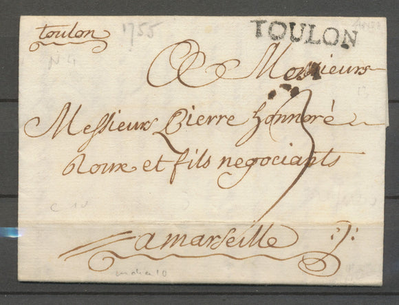 1755 Lettre Marque Lenain N°4 + Manus 1A TOULON VAR(78) Superbe X3445