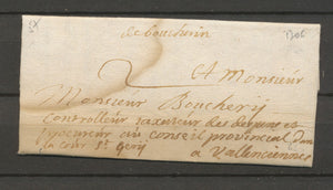 1706 Lettre Marque Manuscrite "de bouchain" NORD(57) Rare + certificat X3500