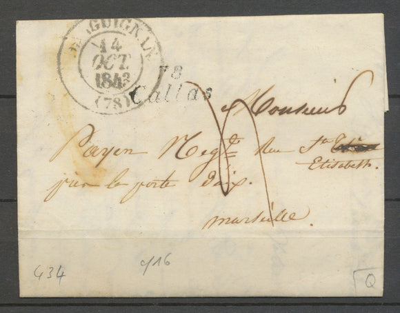 1843 Lettre Cursive 78 Callas 22m + CAD T13 Draguignan (78) VAR Sup X3502