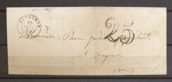 1854 Lettre 25c + cAD Type 15 BARGEMON (78) VAR X3568