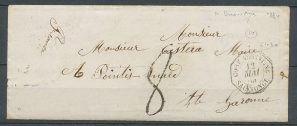 1864 enveloppe DE BUENOS AYRES CAD ARGENTINE SAINTONGE TB. Rare X3654