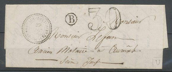 1861 Lettre CAD T22 FRESNEAUX-MONTCHEVREUIL + BR B DAMPIERRE OISE(58) X3678