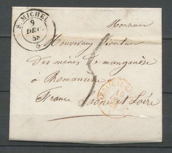 1858 Lettre Cachet SARDE ST-Michel * + Entrée en France Sardaigne rouge TB X3697