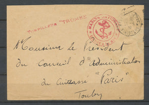 1938 env. en FM Obl BREST-ARSENAL FINISTERE + griffe Torpilleur TROMBE X3762