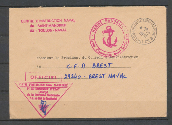 1975 Env. en FM Obl 83-TOULON-INSTRUCTION-MARINE Superbe X3773