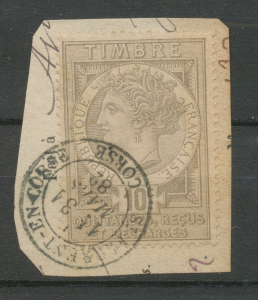 1882 Timbre fiscal 10c gris oblitéré postalement càd St-Florent-en-Corse X3814