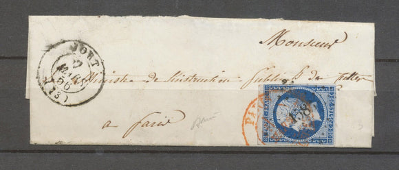 1856 Lettre N°14 obl. PC 1583 de Jort (13), A Paris obl. PARIS DON POSTES X3863