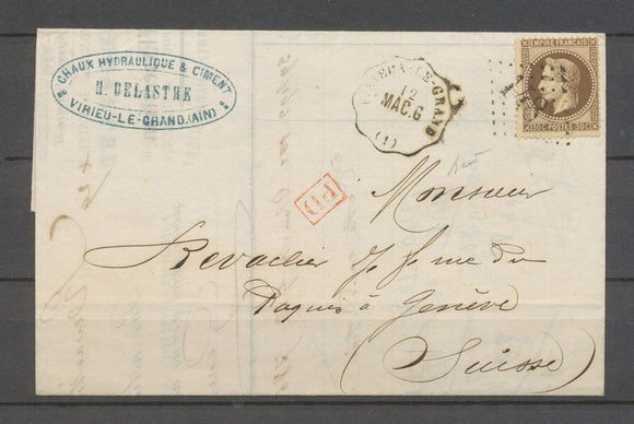 1869 Lettre conv. Station pour la Suisse, Cst de Virieux-le-Grand (MAG.G) X3866