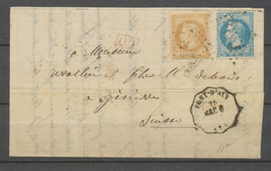 1871 conv. Station pour la Suisse, Cst Pont-d'Ain/MAC.G, PD rouge,TB/SUP X3867