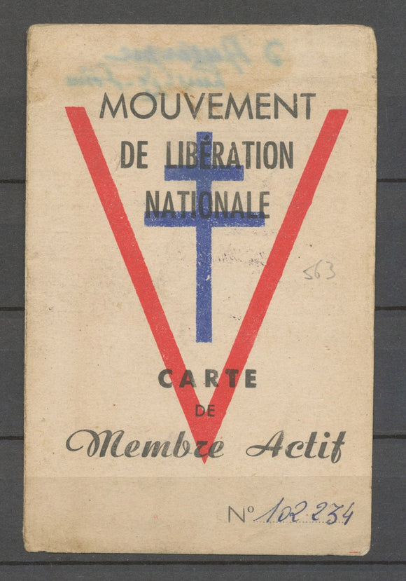 Carte de membres actif(Manzat/Puy-de-Dôme), Mouv. de libération Nationale X3880
