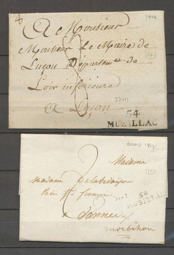 1817 et 1826 2 lettres Marques Linéaires 54 MUSILIAC  MUZILLAC Superbe X3900
