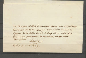 1839 Lettre DAUNOU, LAS, Archiviste président du tribunat X3910