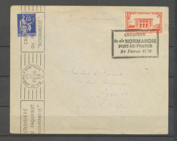 1938 Lettre Martinique, 50c. CROISIERE/du S/S NORMANDIE/FORT DE France X3941