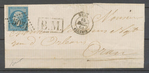 1864 Lettre 20c. N°22 obl. GC 5051, cachet à date Oran + Grand BM double X3972