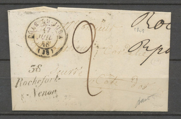 1848 Lettre Cursive 38/Rochefort/s. Nenon + C.15 Dole-du-Jura, JURA X3987