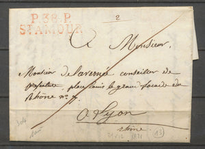 1821 Lettre marque linéaire P38P/ST AMOUR, 39*12 rouge, SUP X3988