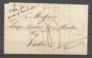 1830 Lettre égarée Taxe 4 "dans les passe toulouse", de Toulouse à Vabre X3990