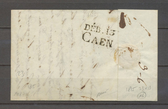 1815 Lettre marque linéaire DEB 13/CAEN, 23*13,CALVADOS X4004