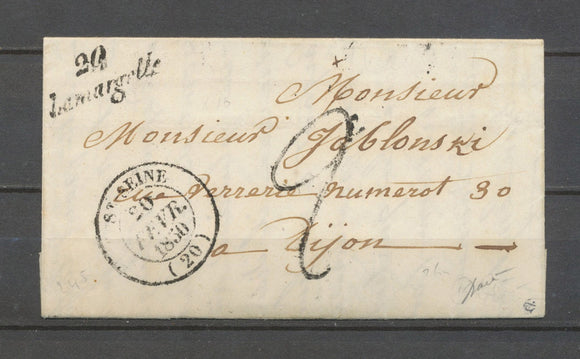 1850 Lettre cursive 20/Lamargelle + C.14 St Seine, Superbe X4005