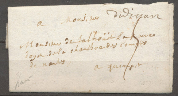 1721 Lettre marque manuscrit 'de dinan', COTES DU NORD X4007